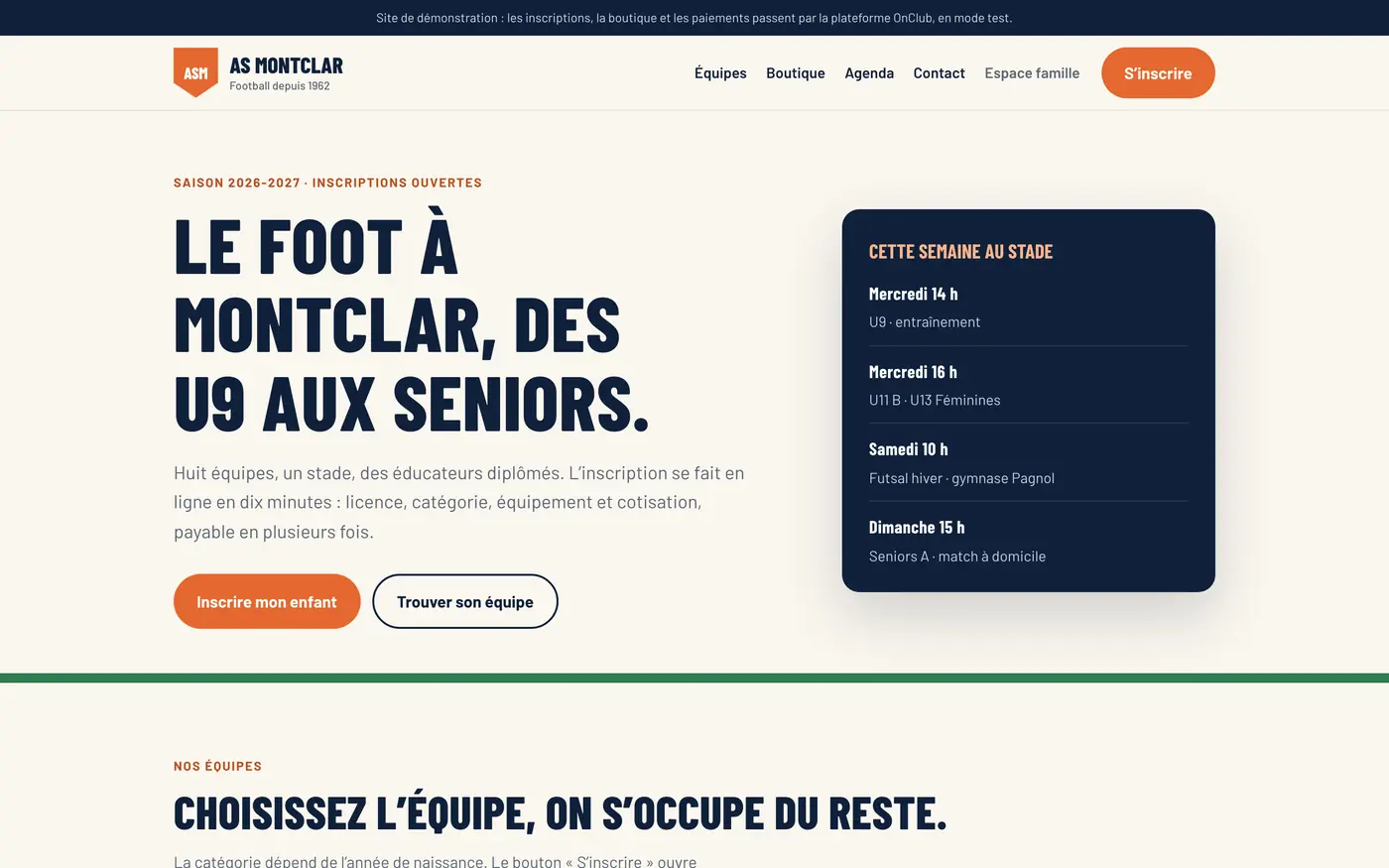 Accueil du site d’AS Montclar, club de démonstration de football.